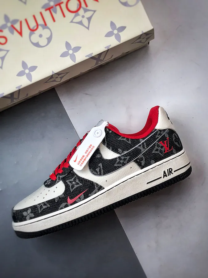 LV x Air Force 1 Low Black Red Damier Calfskin