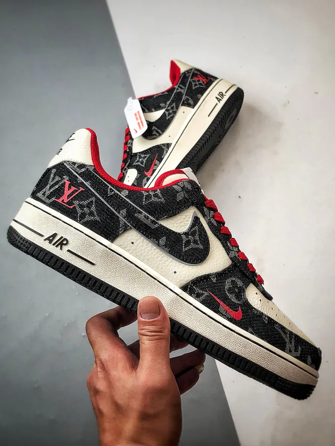 LV x Air Force 1 Low Black Red Damier Calfskin
