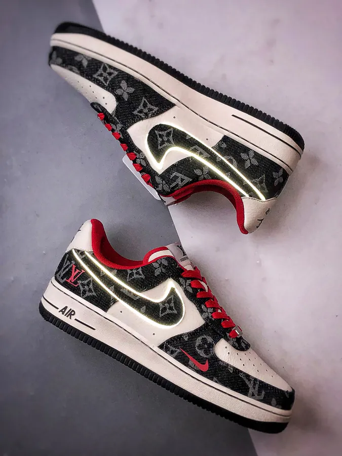 LV x Air Force 1 Low Black Red Damier Calfskin