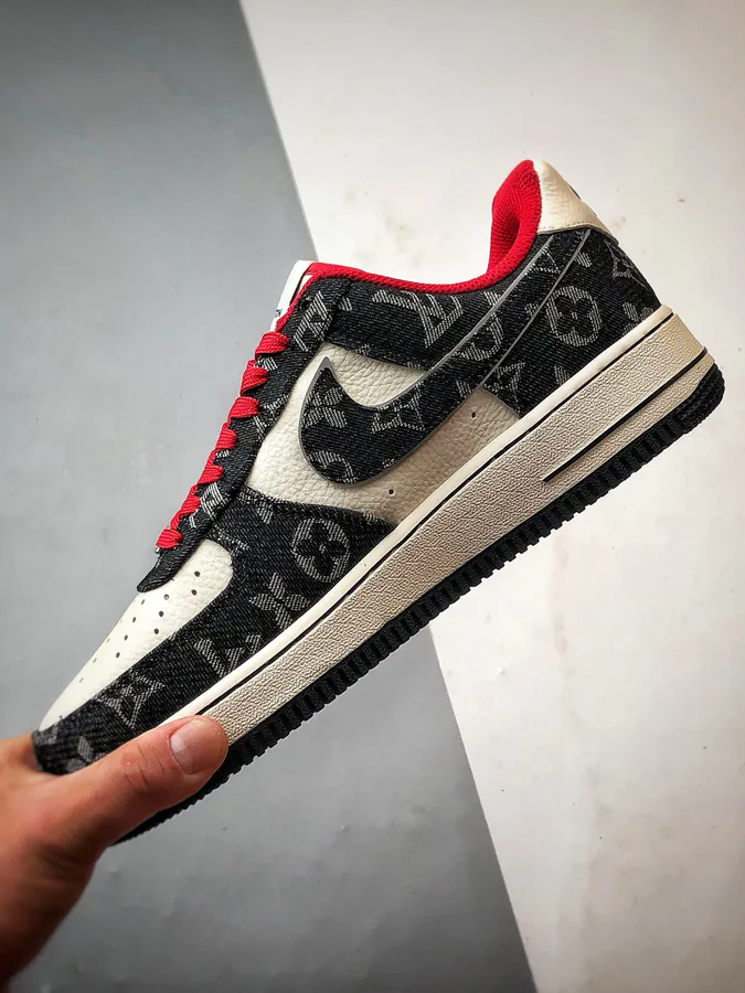 LV x Air Force 1 Low Black Red Damier Calfskin