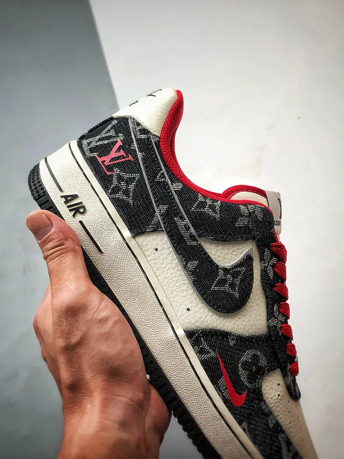LV x Air Force 1 Low Black Red Damier Calfskin