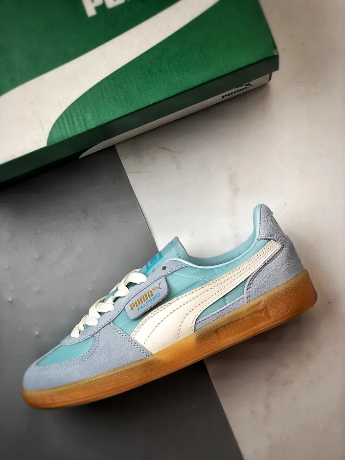 Puma Palermo Blue and White Low Top Trainer Sneakers