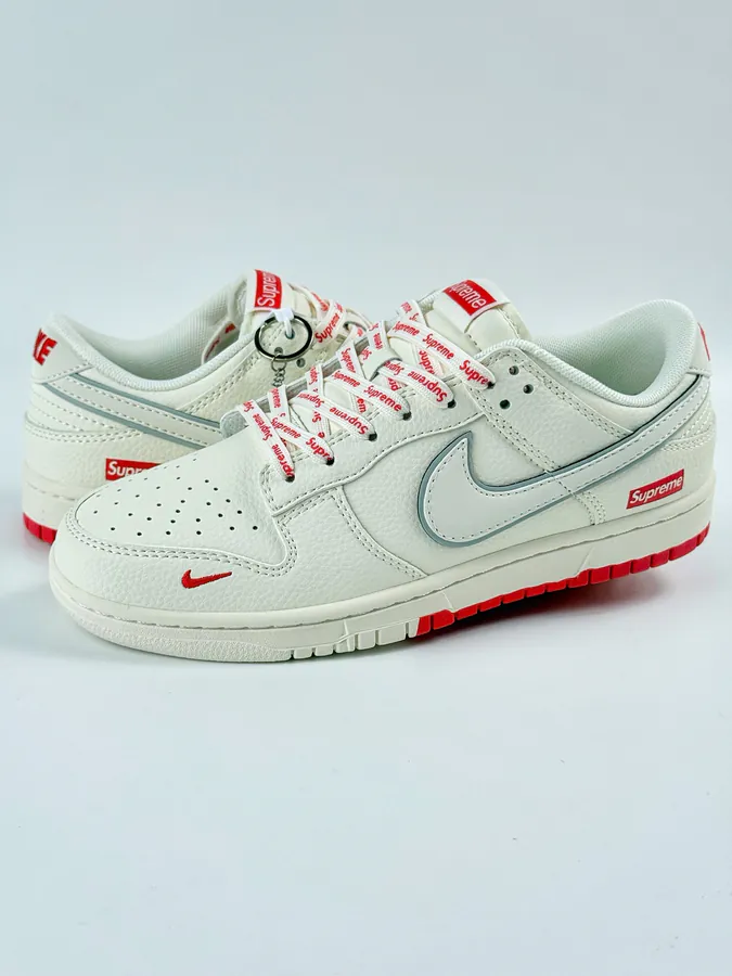 Nike SB Dunk Low x Supreme White Red Swoosh