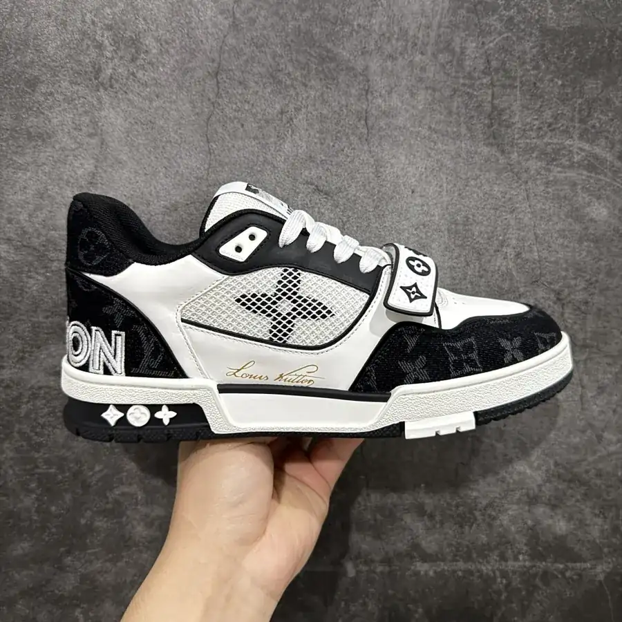 LV Trainer with Black and White Calfskin and Fabric Laces