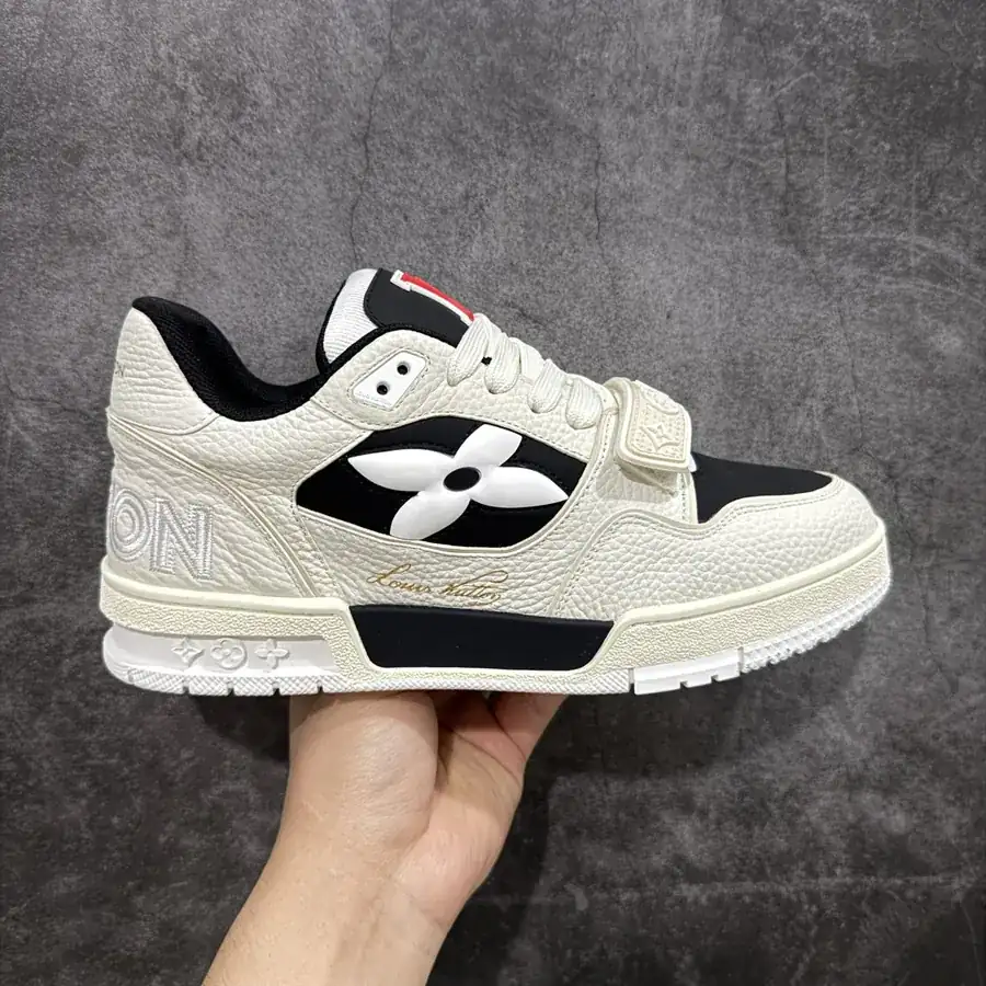 LV Trainer White and Black Grained Calfskin