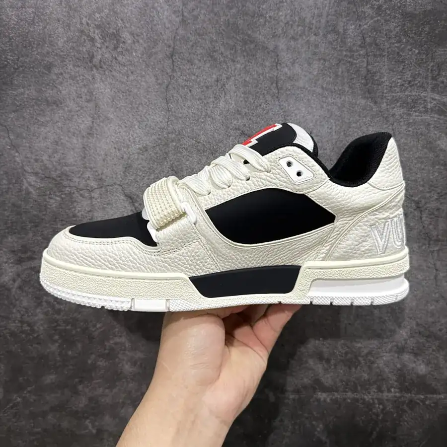 LV Trainer White and Black Grained Calfskin