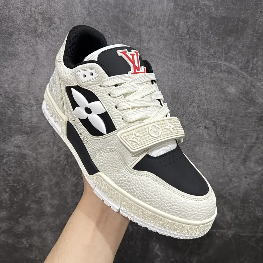 LV Trainer White and Black Grained Calfskin