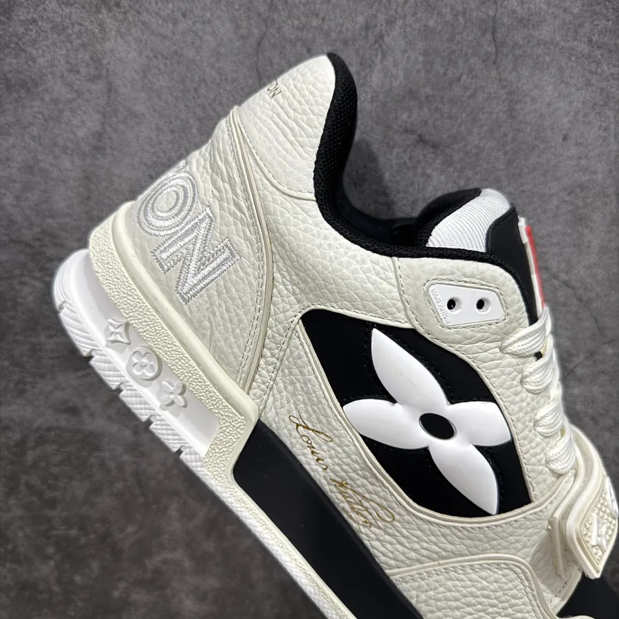 LV Trainer White and Black Grained Calfskin