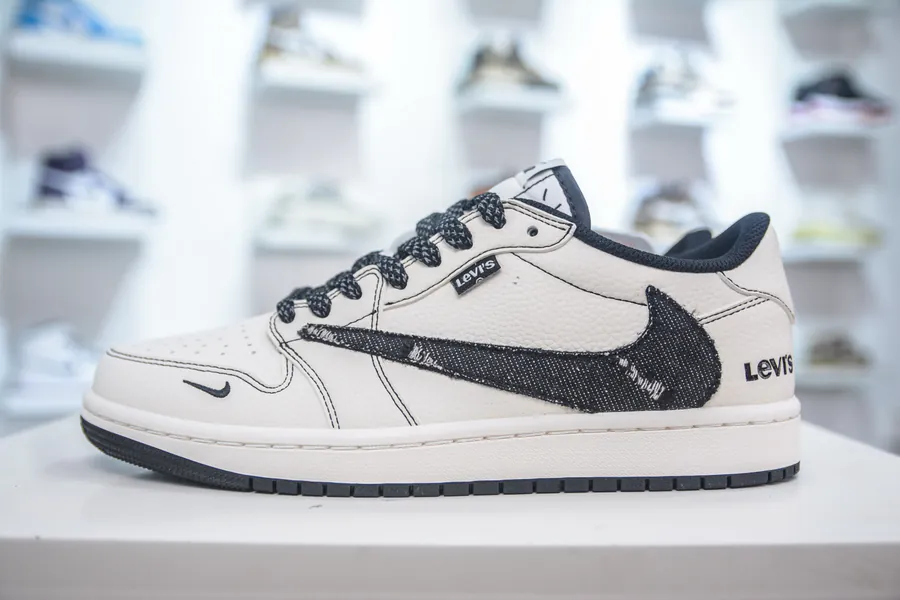 TS x Air Jordan AJ1 Low x Levis OG Edition White Black Denim