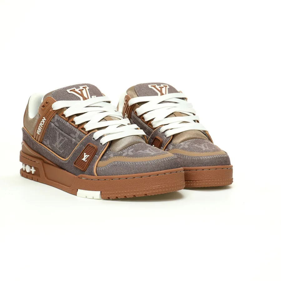 Louis Vuitton Trainer Sneaker Low in Denim Brown