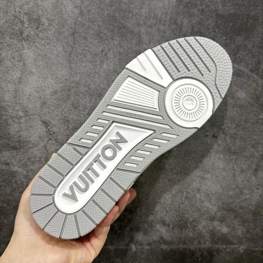 LV Trainer Gray White Calfskin with Denim Patch