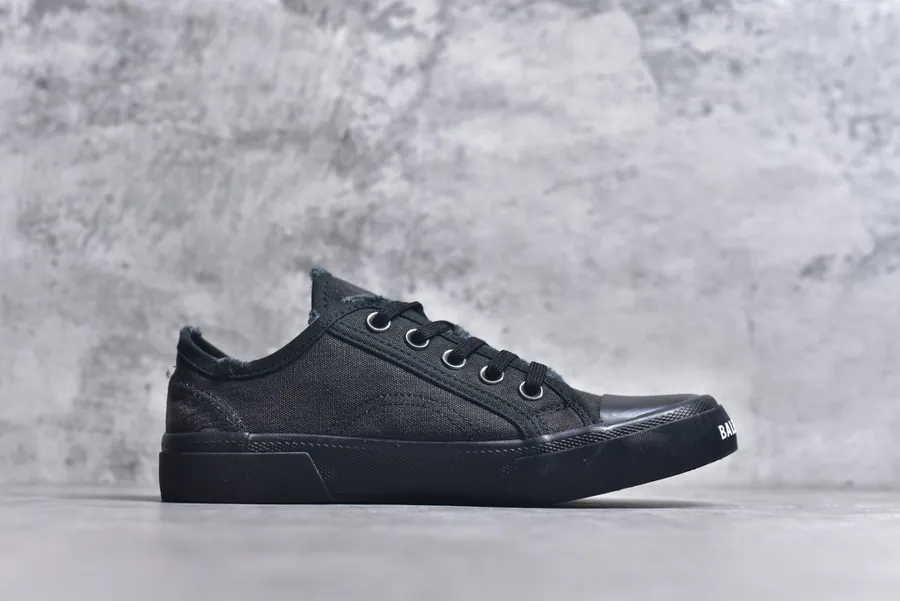 BALENCIAGA Black Low Top Canvas Sneakers with Brand Logo