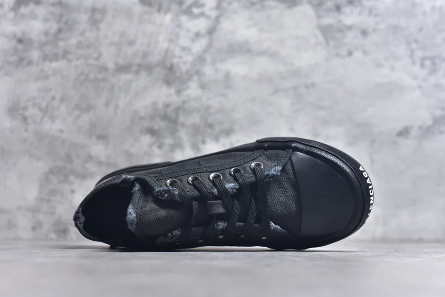 BALENCIAGA Black Low Top Canvas Sneakers with Brand Logo