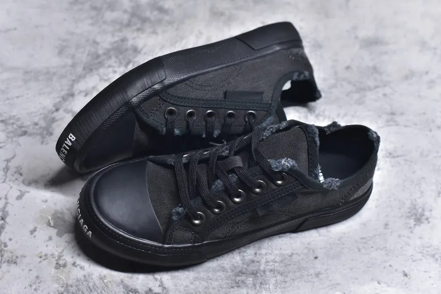 BALENCIAGA Black Low Top Canvas Sneakers with Brand Logo