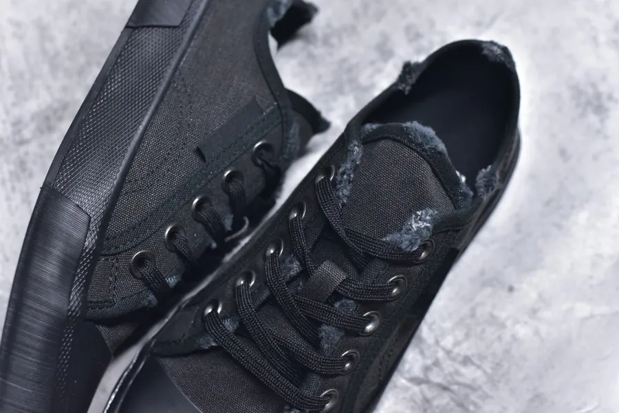 BALENCIAGA Black Low Top Canvas Sneakers with Brand Logo