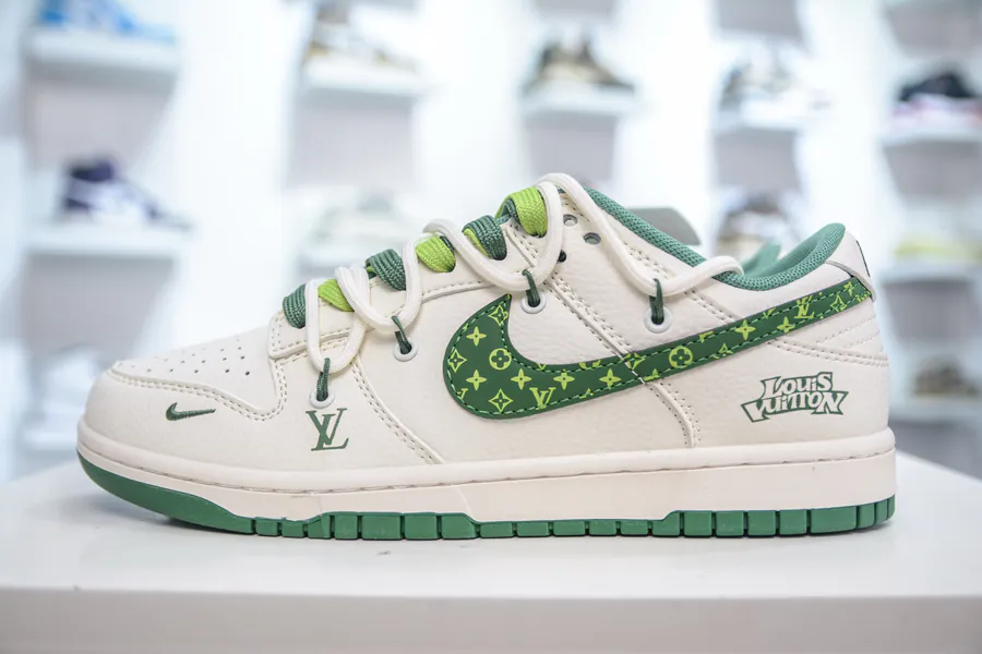 SB Dunk Low x Louis Vuitton Collaboration White Green Straps