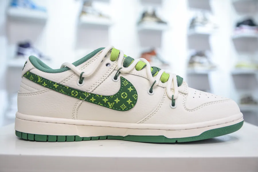 SB Dunk Low x Louis Vuitton Collaboration White Green Straps