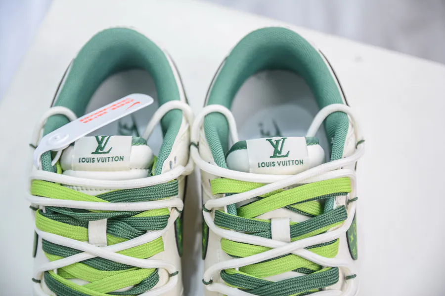 SB Dunk Low x Louis Vuitton Collaboration White Green Straps