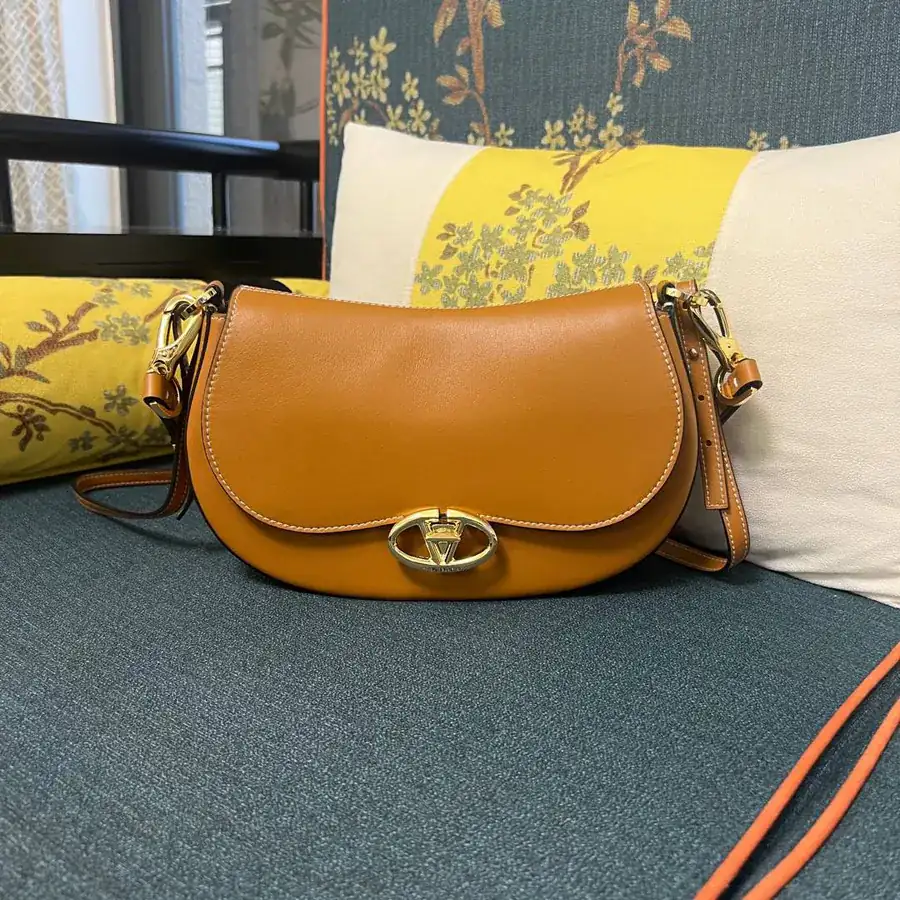 GARAVANI OHVAL Small Calfskin Handbag with Rotating V Logo Signature Clasp