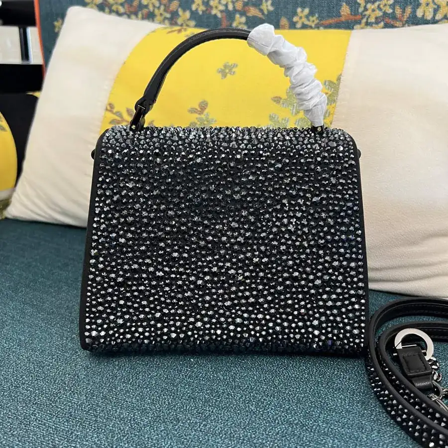 VSLING Mini Solid Crystal Embellished Calfskin Bag with Adjustable Strap