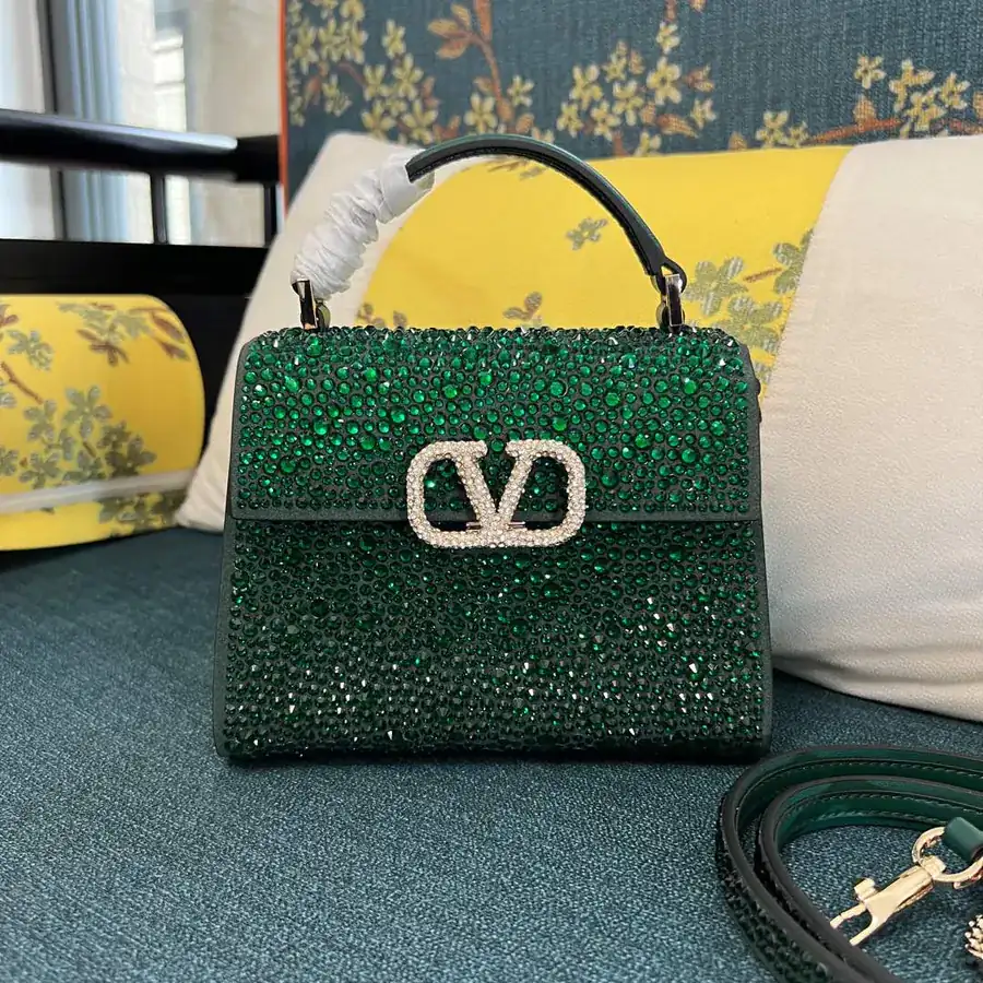 VSLING Mini Solid Crystal Embellished Calfskin Bag with Adjustable Strap