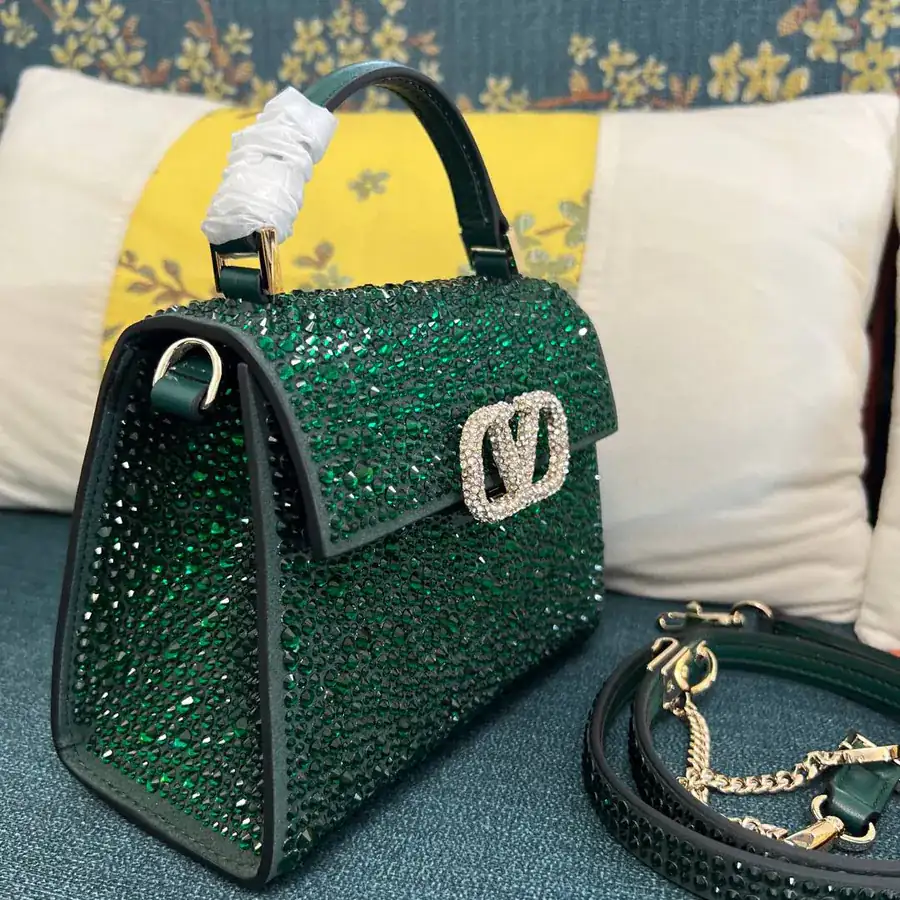 VSLING Mini Solid Crystal Embellished Calfskin Bag with Adjustable Strap