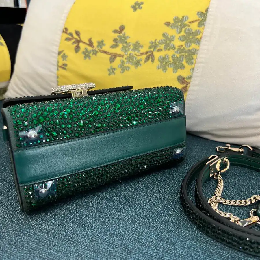 VSLING Mini Solid Crystal Embellished Calfskin Bag with Adjustable Strap