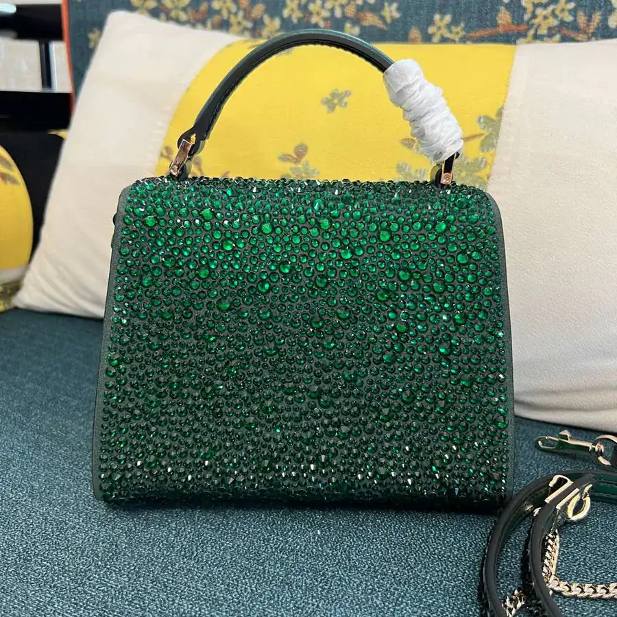 VSLING Mini Solid Crystal Embellished Calfskin Bag with Adjustable Strap