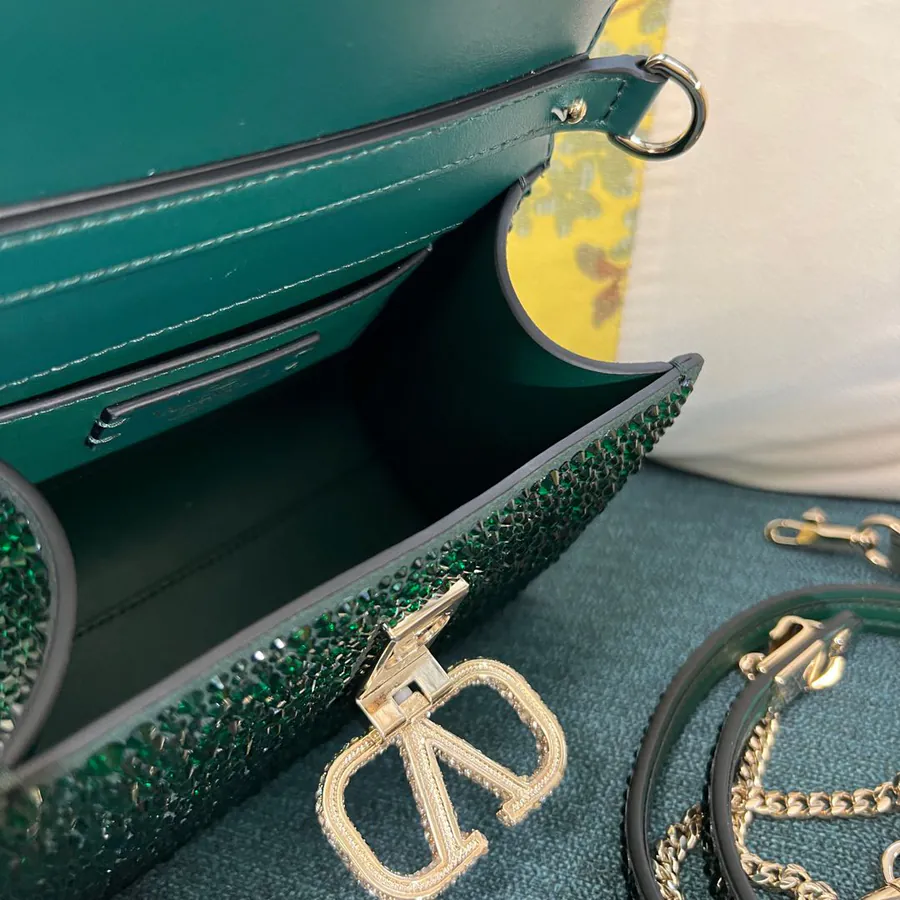 VSLING Mini Solid Crystal Embellished Calfskin Bag with Adjustable Strap