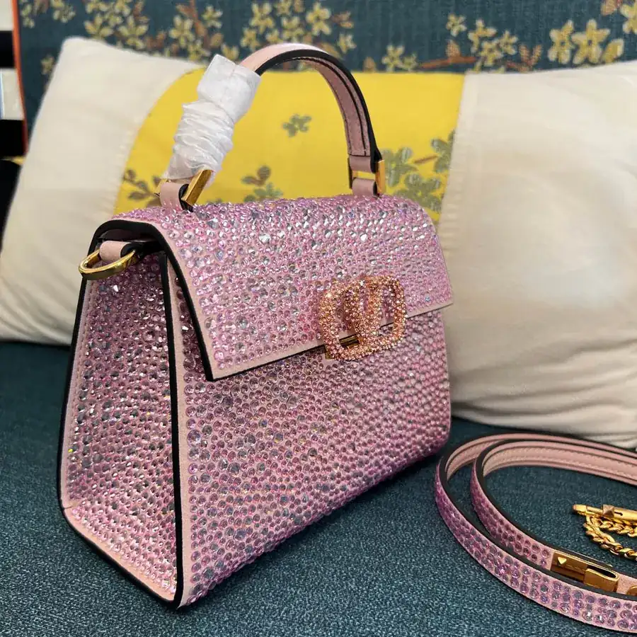 VSLING Mini Solid Crystal Embellished Calfskin Bag with Adjustable Strap