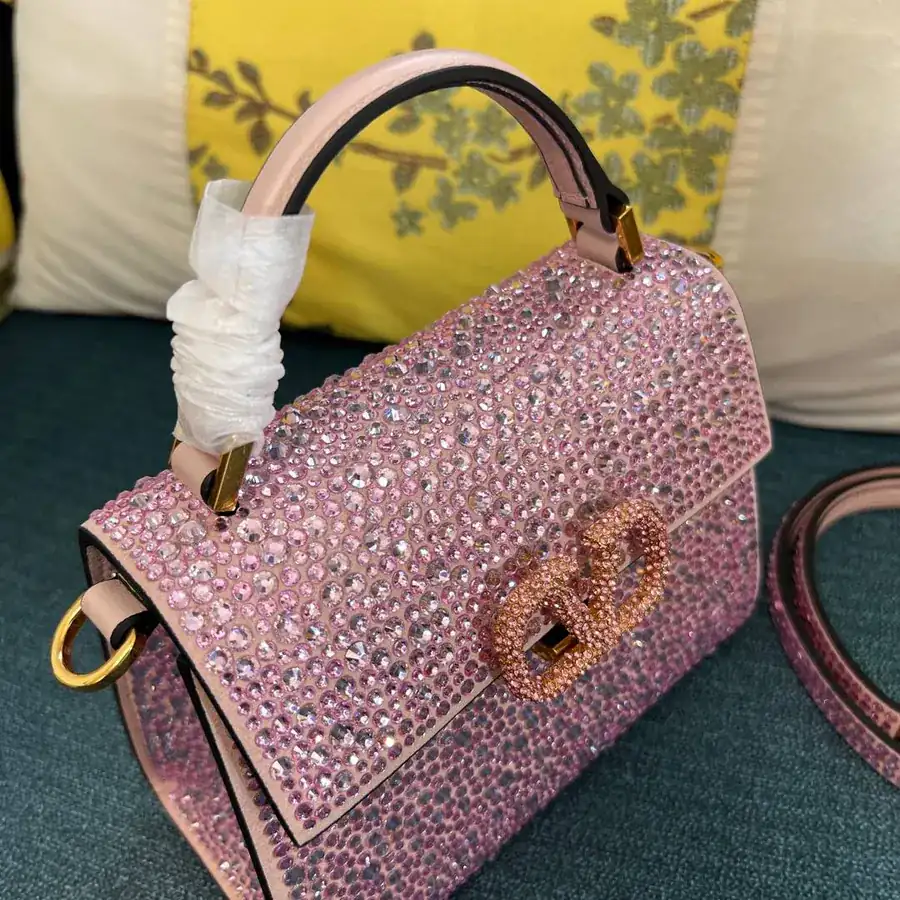 VSLING Mini Solid Crystal Embellished Calfskin Bag with Adjustable Strap