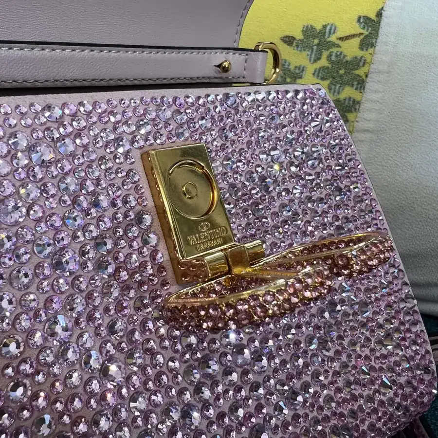 VSLING Mini Solid Crystal Embellished Calfskin Bag with Adjustable Strap