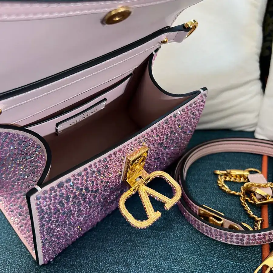 VSLING Mini Solid Crystal Embellished Calfskin Bag with Adjustable Strap