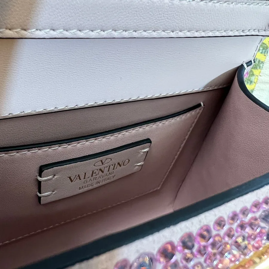 VSLING Mini Solid Crystal Embellished Calfskin Bag with Adjustable Strap