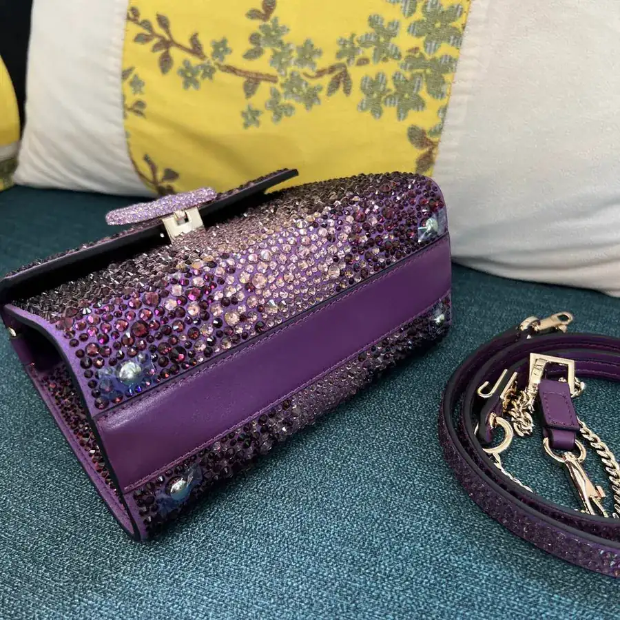 VSLING Mini Solid Crystal Embellished Calfskin Bag with Adjustable Strap