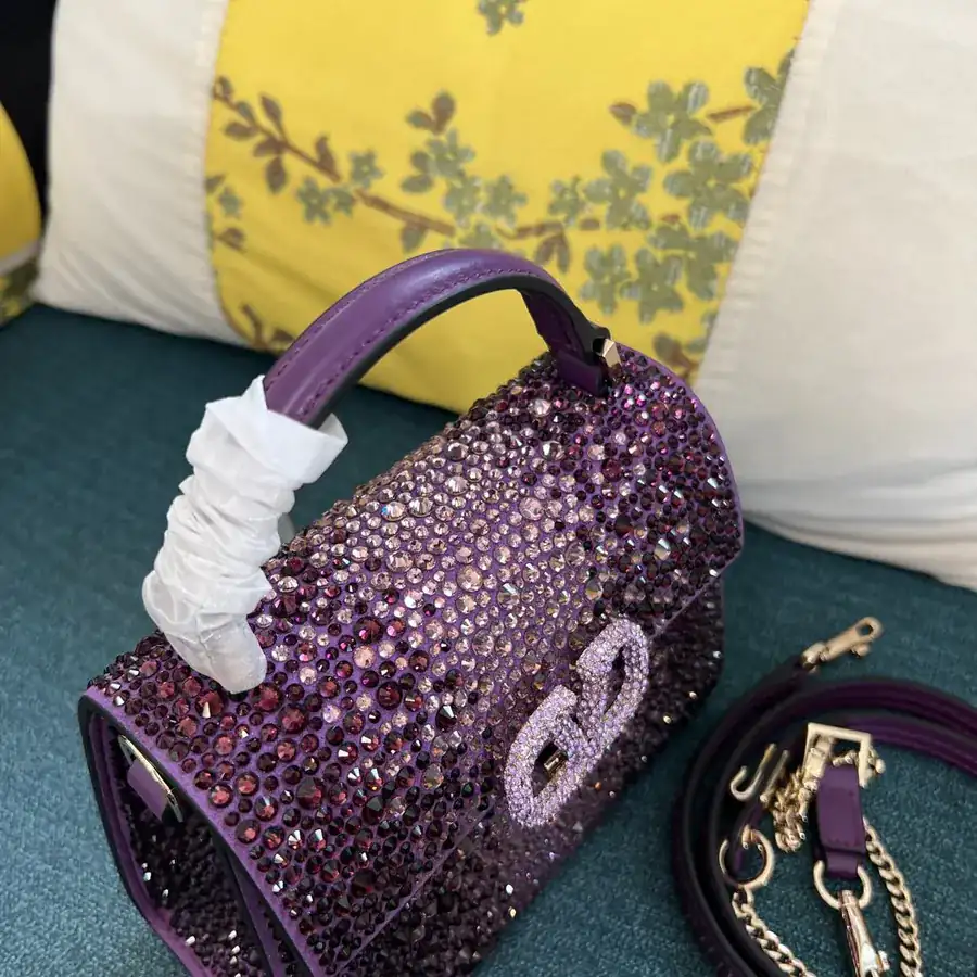 VSLING Mini Solid Crystal Embellished Calfskin Bag with Adjustable Strap