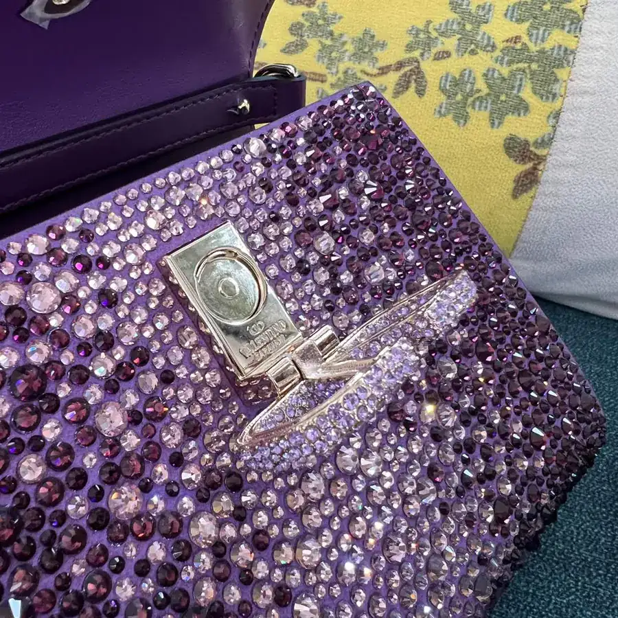 VSLING Mini Solid Crystal Embellished Calfskin Bag with Adjustable Strap