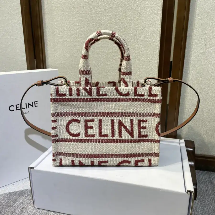 Celine Fall New Collection | CABAS THAIS Small Triomphe Fabric Calfskin Tote