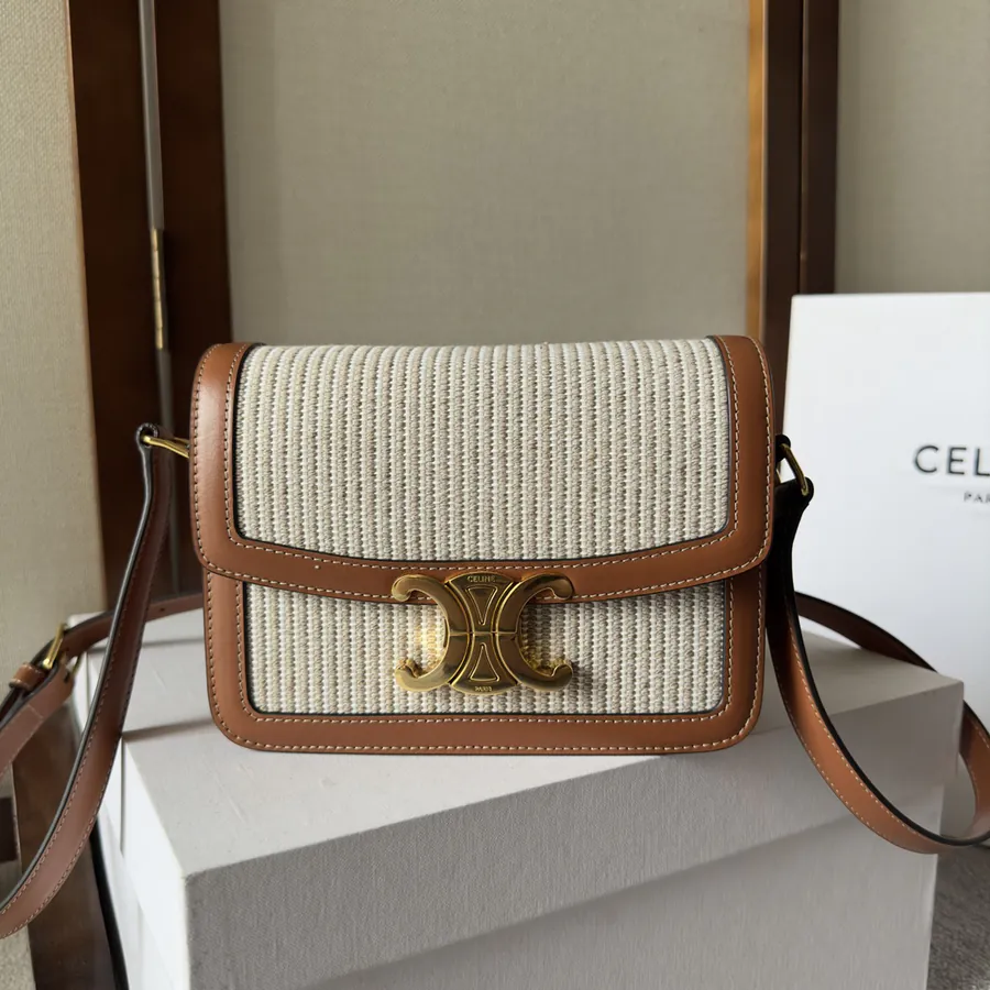 Celine Triomphe Stripe Mini Handbag with Gold Hardware
