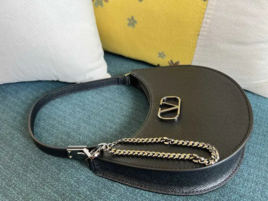 VLOGO Signature Mini Glossy Calfskin Hobo Bag with Adjustable Chain Strap