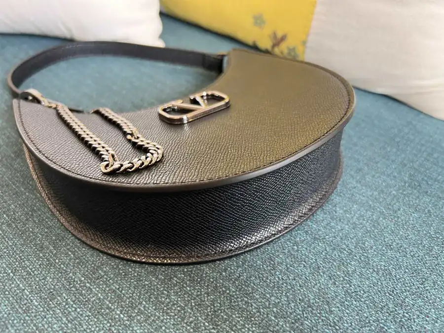 VLOGO Signature Mini Glossy Calfskin Hobo Bag with Adjustable Chain Strap