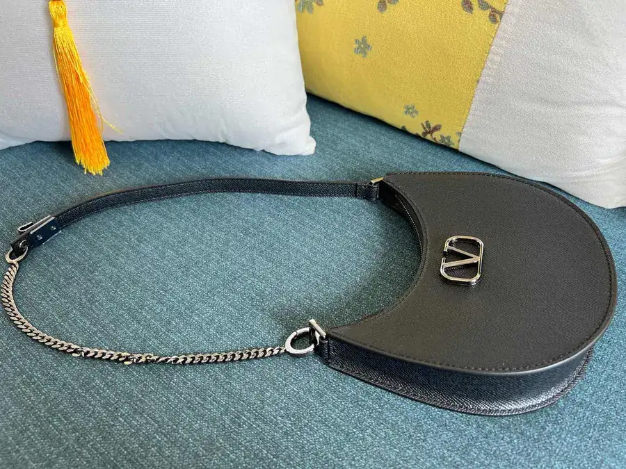 VLOGO Signature Mini Glossy Calfskin Hobo Bag with Adjustable Chain Strap