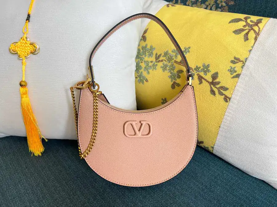 VLOGO Signature Mini Glossy Calfskin Hobo Bag with Adjustable Chain Strap