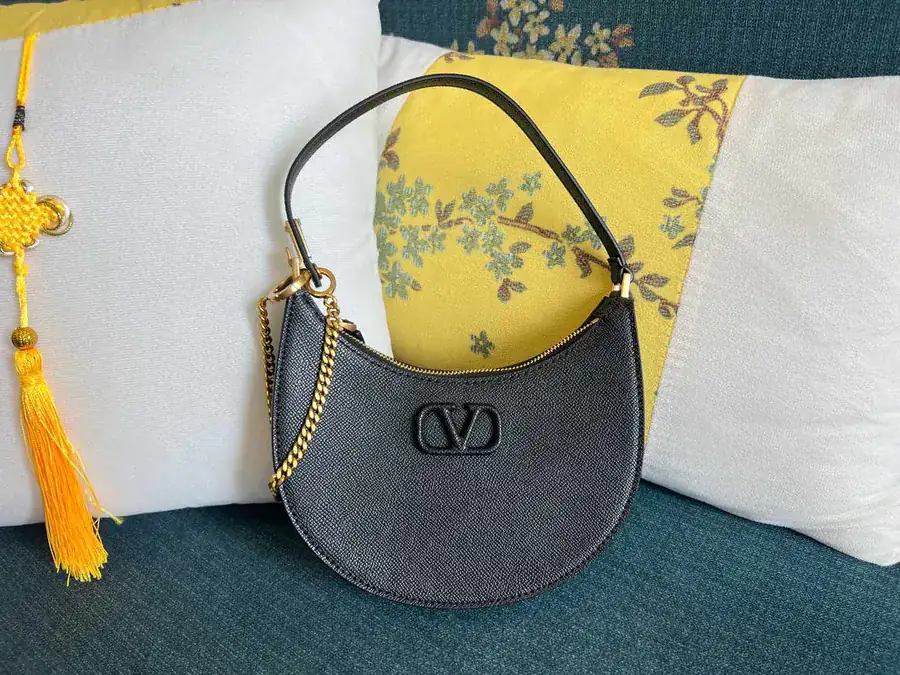 VLOGO Signature Mini Bright Calfskin Hobo Bag with Adjustable Chain Strap