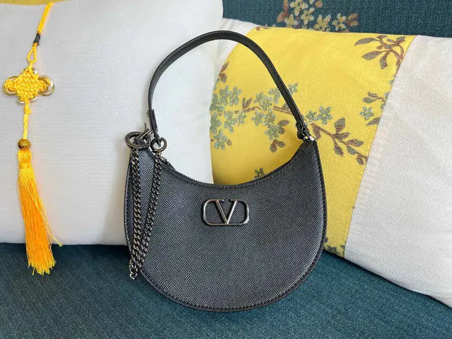 VLOGO Signature Mini Glossy Calfskin Hobo Bag with Adjustable Chain Strap