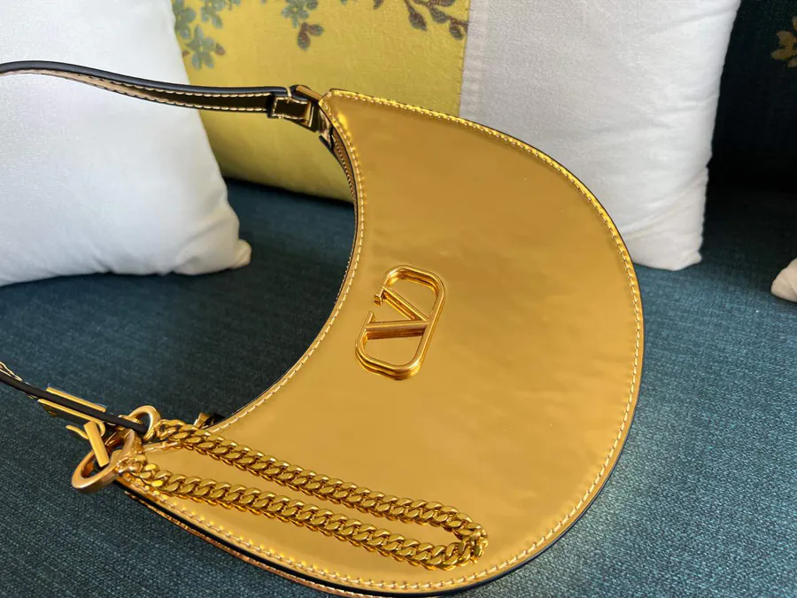 VLOGO Signature Mini Glossy Calfskin Hobo Bag with Adjustable Chain Strap