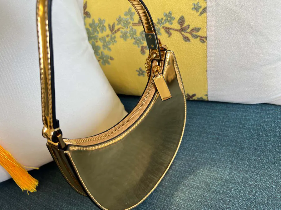 VLOGO Signature Mini Glossy Calfskin Hobo Bag with Adjustable Chain Strap