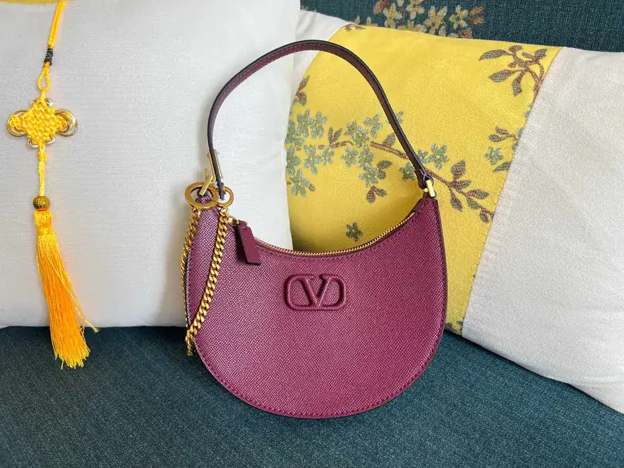 VLOGO Signature Mini Glossy Calfskin Hobo Bag with Adjustable Chain Strap