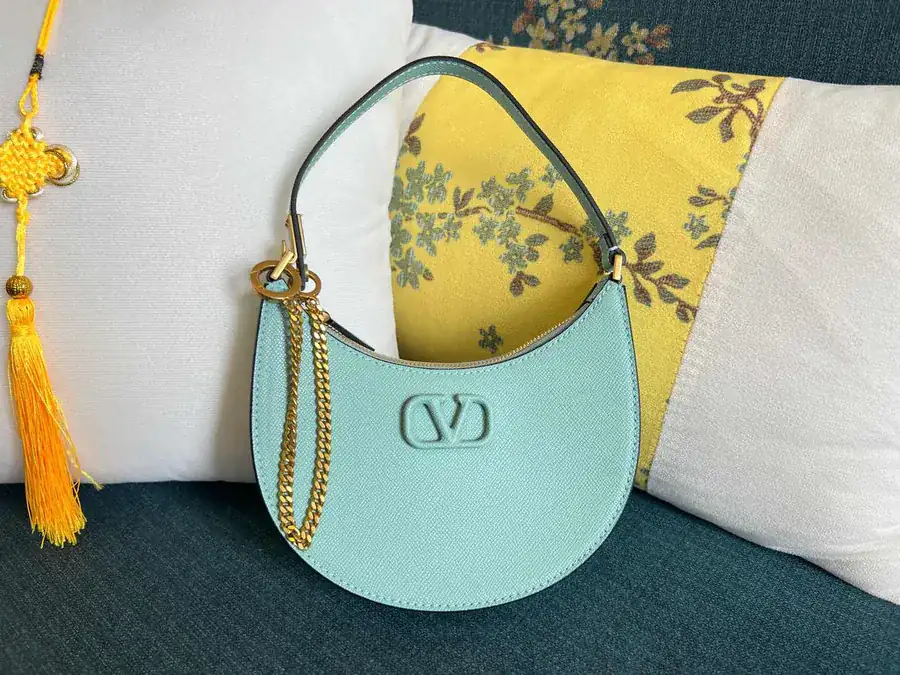 VLOGO Signature Mini Glossy Calfskin Hobo Bag with Adjustable Chain Strap