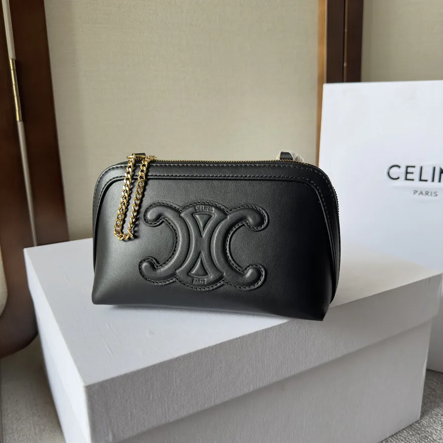 CELIN‘ New Vintage Calfskin TRIOMPHE Embossed Palace Shell Bag